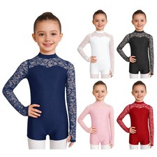 Kids Girls Bodysuit Long Sleeve Jumpsuit Stage Performance Leotard Competition
