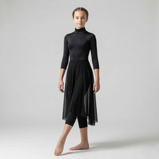 Girl's Custom Dance Costume Contemporary Black Unitard with Skirt in size 13-14