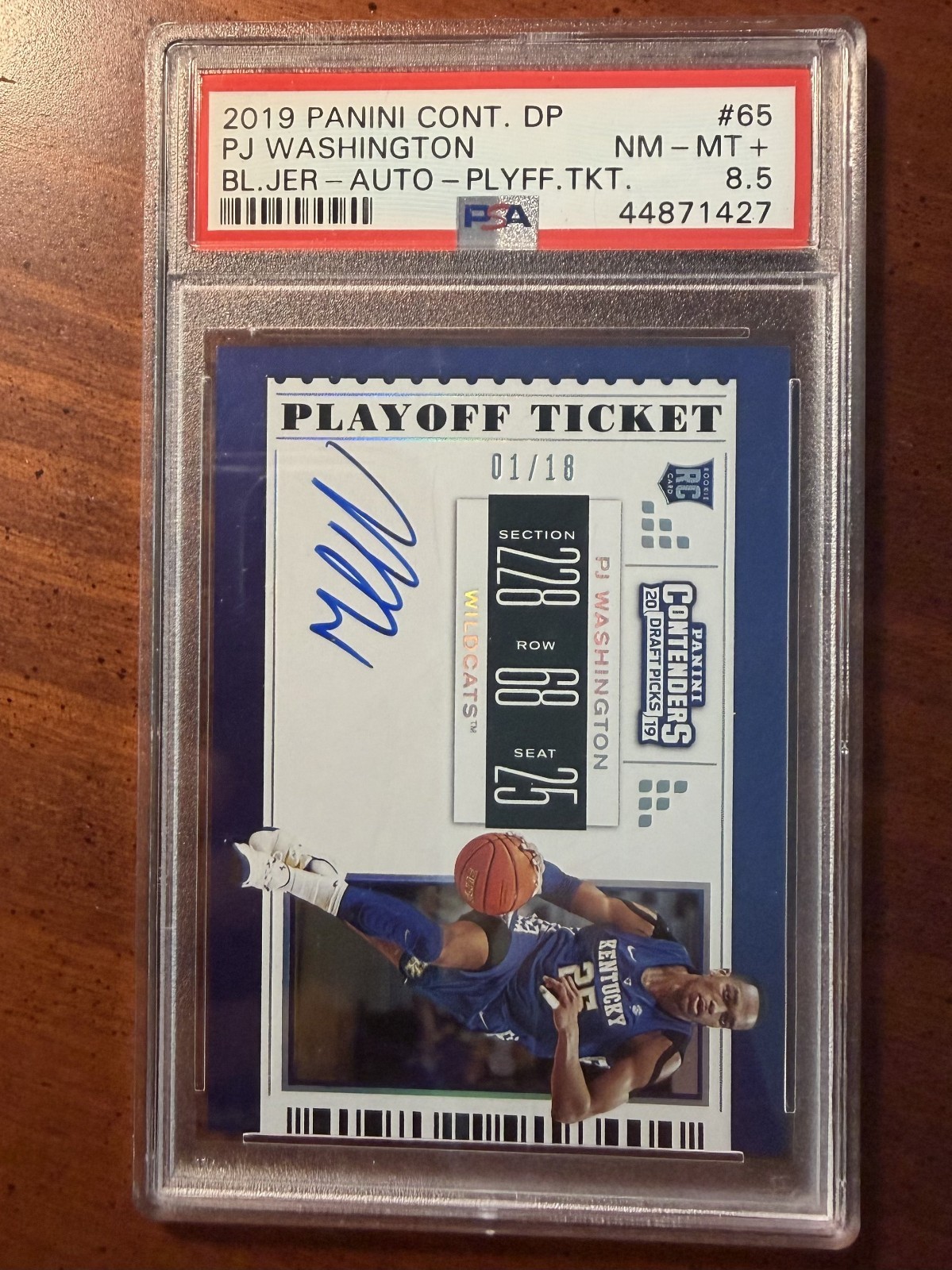 2019Contenders Draft Picks PJ Washington Playoff Ticket Rookie Auto /18! PSA8.5 view 1
