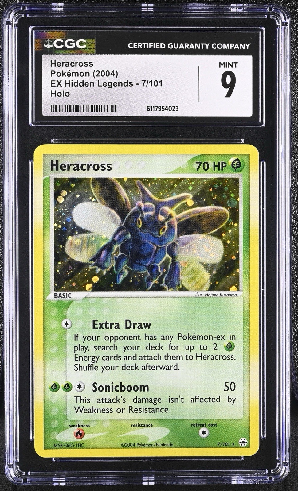 CGC 9 Heracross 2004  Pokemon EX Hidden Legends 7/101 Holo Swirl Mint Vintage