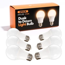 6/12Pack Dusk to Dawn A19  LED Light Bulb, 9W Equivalent 60W, 2700K, 5000K,800LM