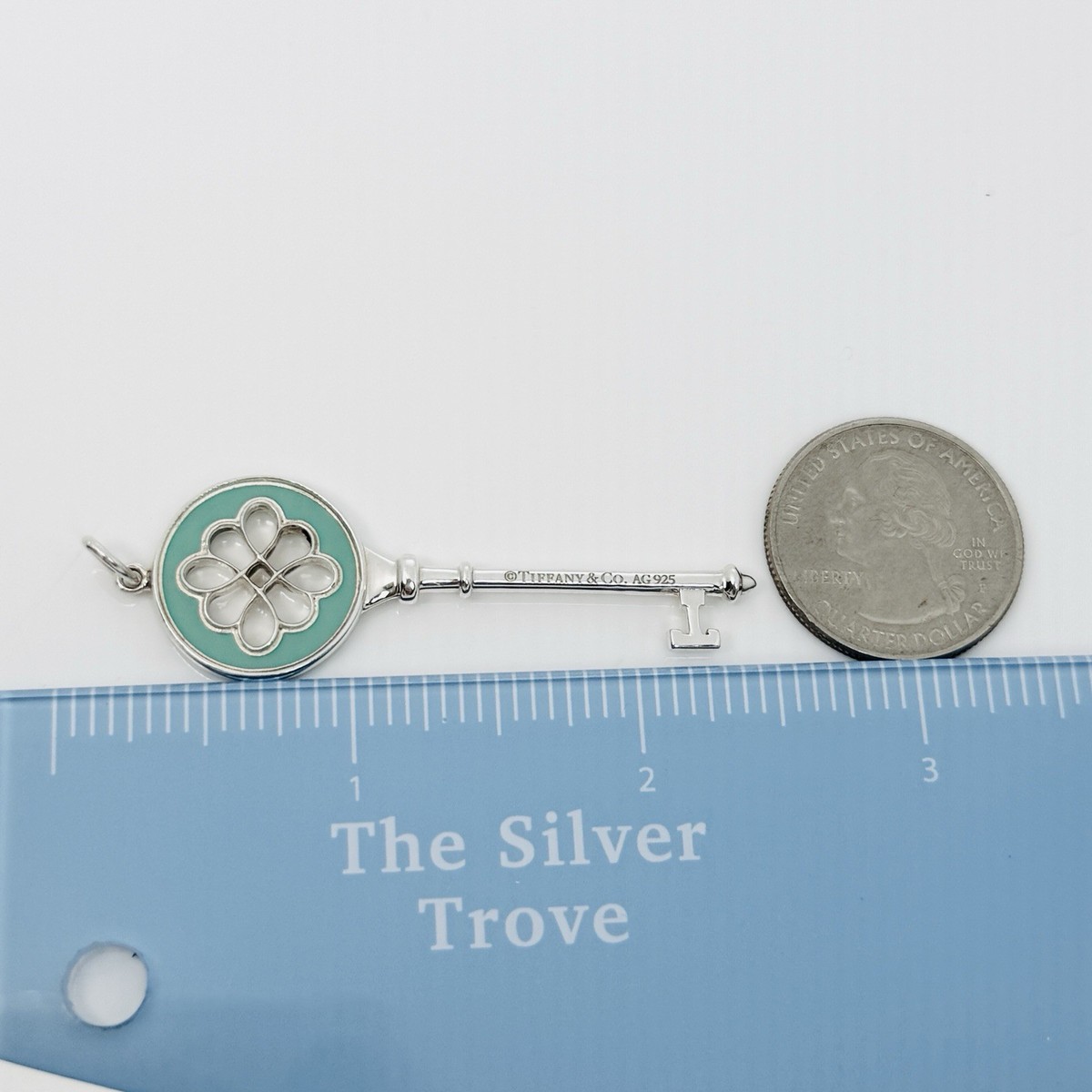 Tiffany & Co Blue Enamel Round Quatrefoil Daisy Flower Key Pendant