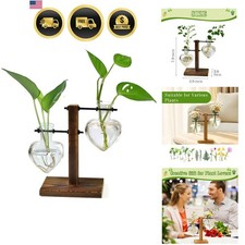 Plant Propagation Station Terrarium Wooden Stand 2 Love Bulb Vase Decor