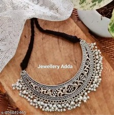 Beautiful Silver Oxidized Pearl Work Necklace Jewelry For Women & Girls
