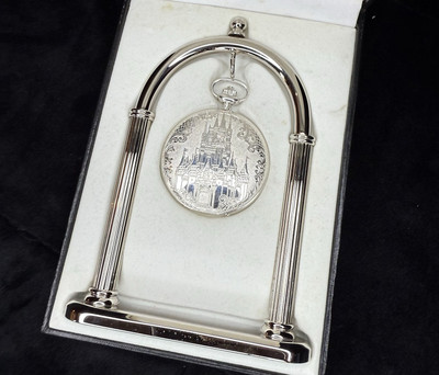 Disney World Magic Kingdom Sterling Silver Pocket Watch Cinderella s Castle RARE
