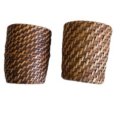 Vintage Rattan Woven Wood Wicker Cup Holder Soap Holder Pen Holder Chopstick MCM
