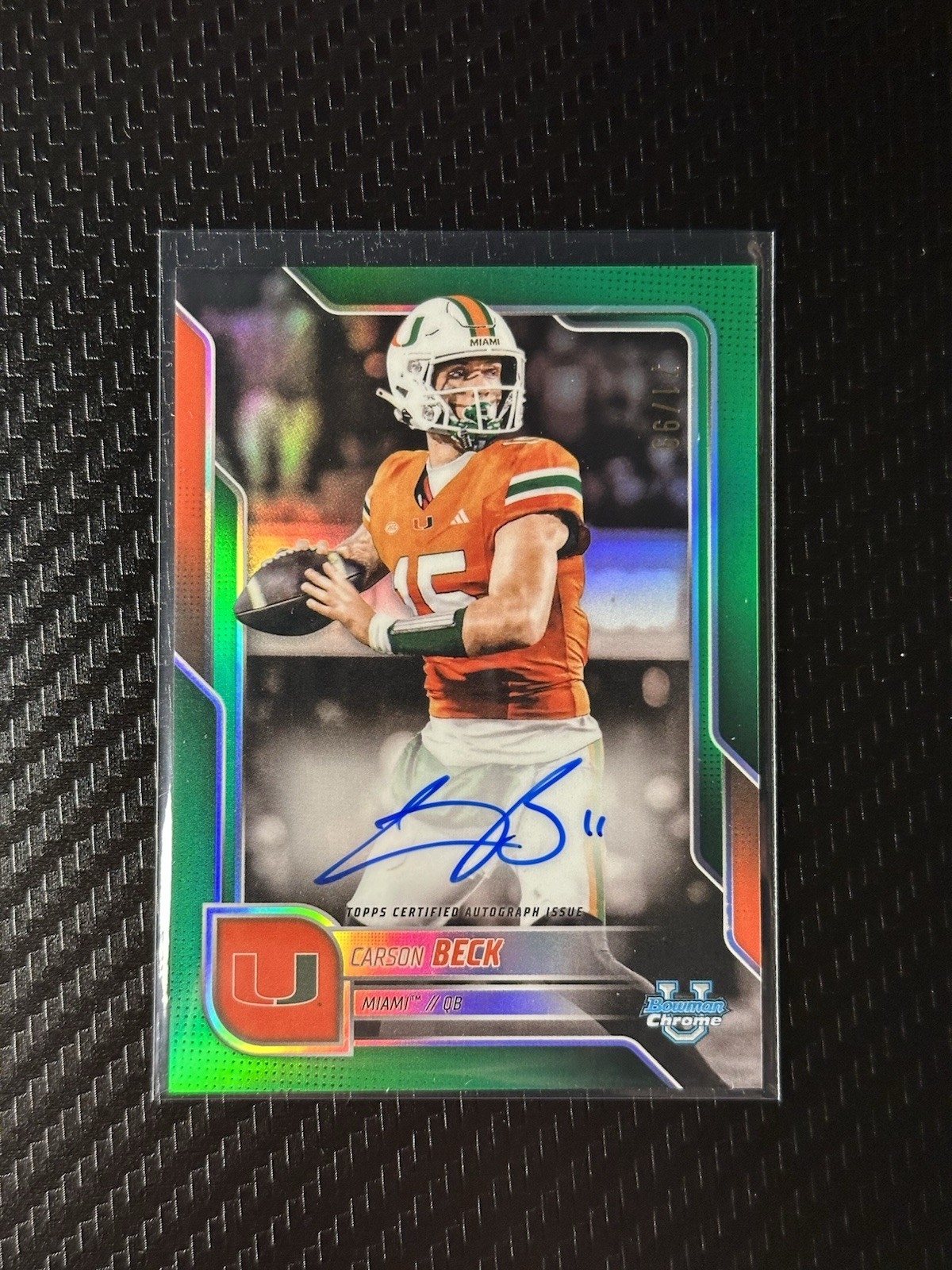 2025 Bowman U Chrome Football CARSON BECK Green Refractor Auto /99 #BCA-CBE