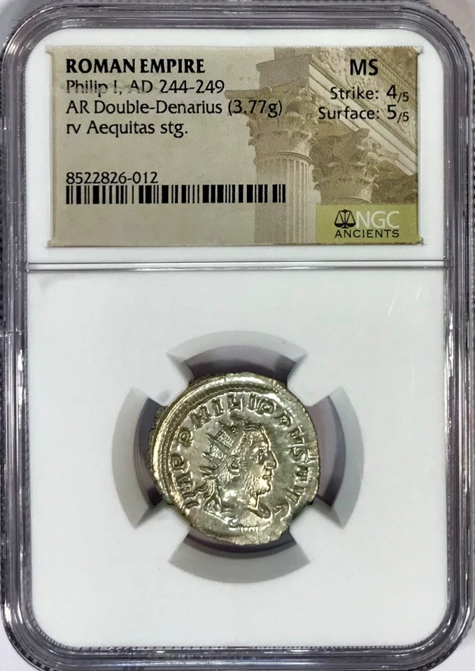 244-249 AD Philip I Ancient Roman Silver Double Denarius Coin NGC MS Mint State - Image 3 of 4