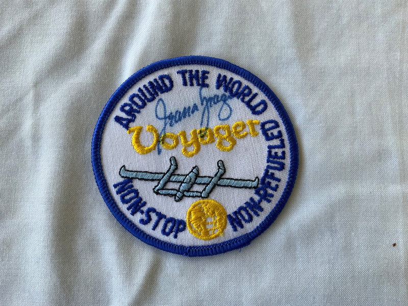 Voyager Patch signed by Jeana Yeager, 1st Non-Stop,Non-Refuled Flight.
