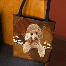 Personalized Floral Poodle Dog Unique Tote Bag, Poodle Daisy Tote Bag Lover