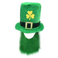 St. Patrick's Day Top Hat Beard Shamrock Clover Cap Headpiece Women Green Tone