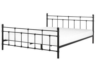 Romantisches Doppelbett Metall Schwarz mit Kopfteil Lattenrost 160x200 cm Lynx