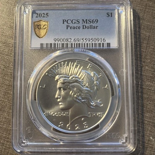 2025 PEACE SILVER DOLLAR MS69  GOLD SHIELD