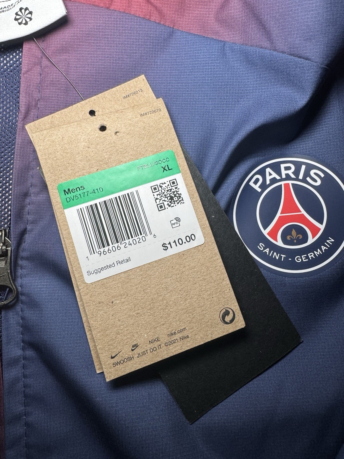 SACAI X NIKE Giacca antipioggia Nike PSG Paris Saint Germain blu sfumato taglia XL NUOVA CON ETICHETTE DV5177 410