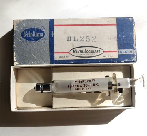 Vintage Popper & Sons Perfektum 2cc Glass Graduated Syringe With Box Made In USA