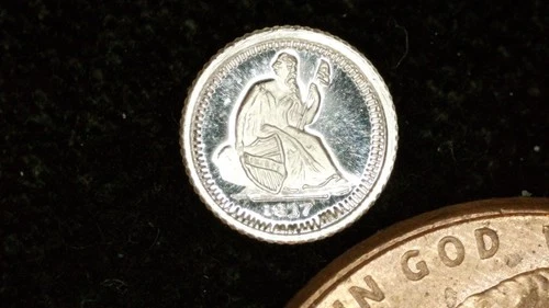 MINIATURE COIN 1837 HALF DIME LIBERTY SEATED NO STARS PROOF LIKE STERLING SILVER