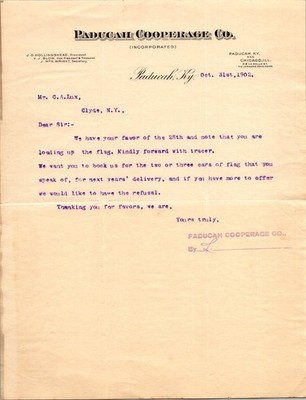 1902 Paducah Cooperage Co. Letter Clyde NY Lumber Trade Ephemera