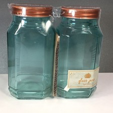 Two Blue Glass 16 oz  Mason Jars Canning Jar  Copper Colored Lids New Sealed