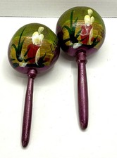 Vintage Pair Hand Painted Mexican Maracas Gourd Shaker Music Cozumel Mexico
