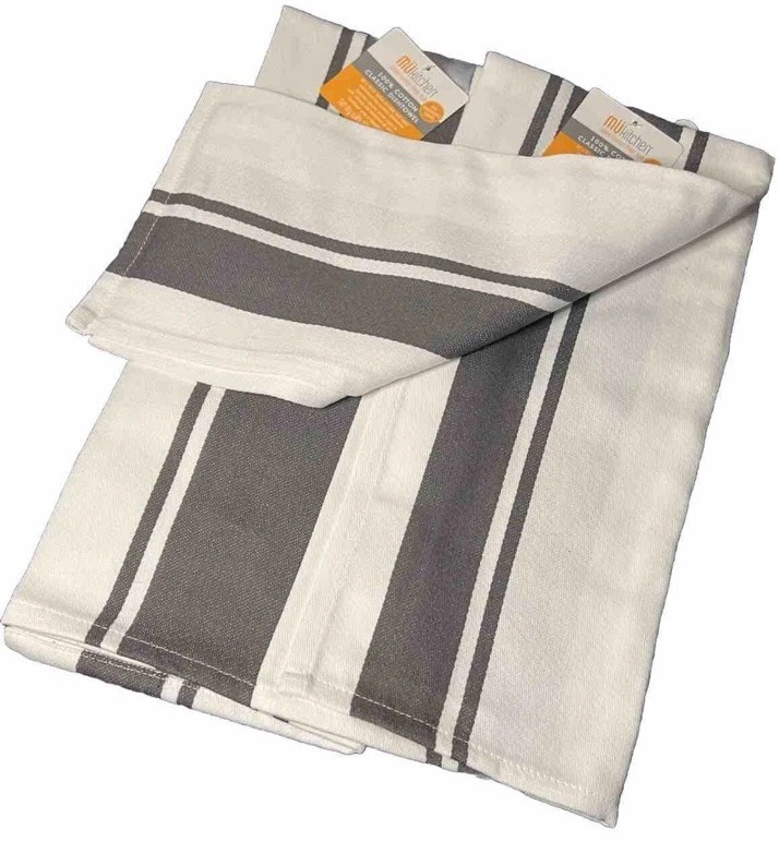 MU Kitchen 100% Cotton Classic Stripe Stainless Kitchen Dishtowel - Set Of (2)