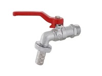 JS Kugel-Auslaufhahn, Leicht, DN15, 1/2'', Hebelgriff Rot, Matt Verchromt