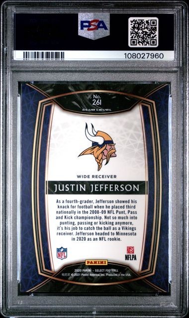 PSA 9 2020 Panini Select JUSTIN JEFFERSON RC Rookie Graded MINT #261 view 2