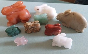 Lot Of 9 Miniature Natural Stone Rabbit Figurine Carvings•one Whistle