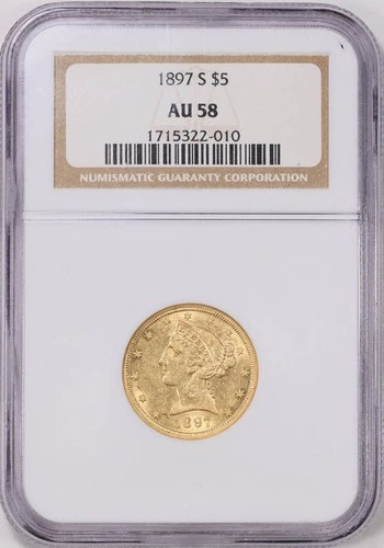 1897-S $5 Liberty Head Gold Coin NGC AU 58 – Rare Collectible