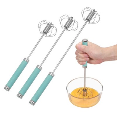 3 Pcs Stainless Steel Whisk Semi-Automatic Whisks, Green (Small/Medium/Large)