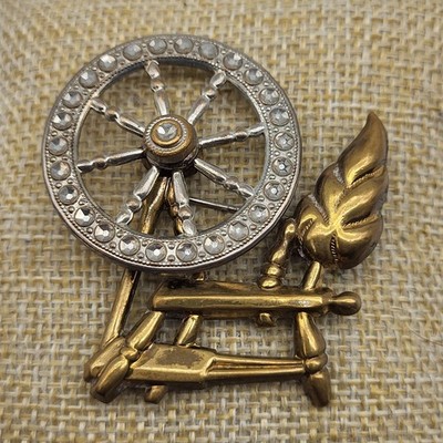 Vintage Spinning Wheel Fidget Brooch pin Brass Silver Tone Pin Wheel