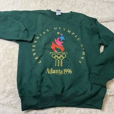 VTG 90s 1996 Champion M Atlanta Centennial Olympics Sweatshirt Pullover Green