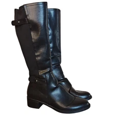 Born Boots Womens Size 8.5 Black Leather Knee High Harness Side Zip Moto D08803