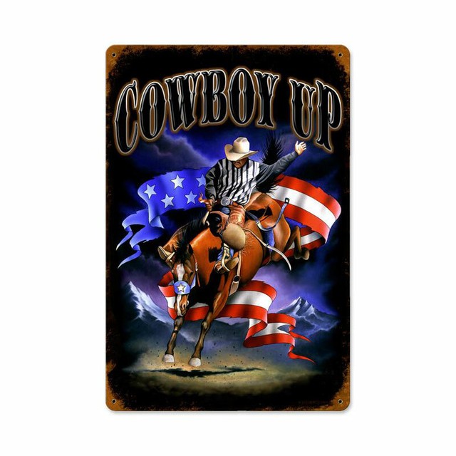 VINTAGE SIGN Cowboy Up 12 x 18 eBay