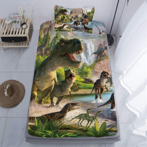 Dinosaurs Bed Sheets Twin for Boys,3D Realistic Dinosaur Green Fitted Sheets Set