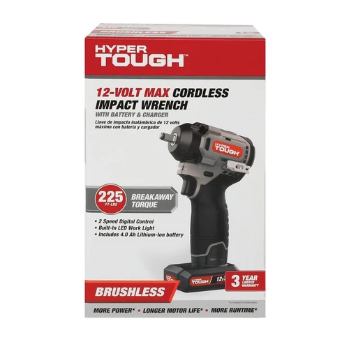Hyper Tough 12V Max Cordless Brushless Impact Wrench with and Charger 225 ft - Picture 3 of 8