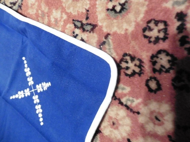 vintage 6 serviettes de table coton bleu broderie biais 38x46 cm - Photo 3/4