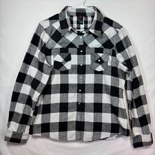 Urban Groove Buffalo Plaid Flannel Shirt Western Pearl Snap Black White Sz Large