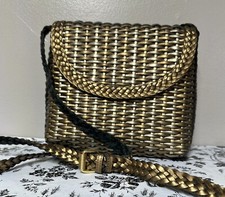 Vintage CEM Leather Woven Braided Metallic Crossbody Handbag