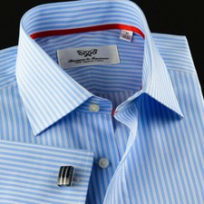 Light Blue Stripe Formal Business With Romantic Red Trim Inner Lining Boss-Style