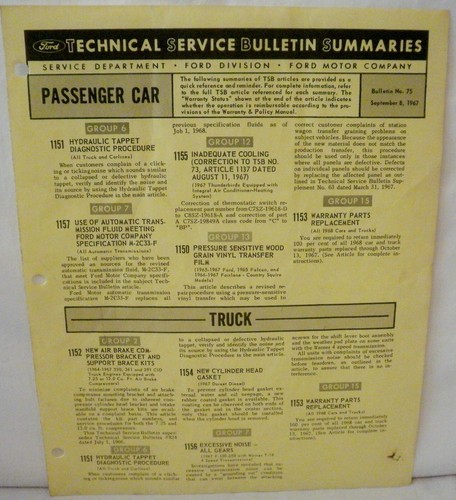 Resúmenes del boletín de servicio técnico de Ford marzo julio agosto septiembre 1967 - Imagen 8 de 8