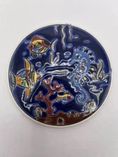 Nassos Rodos Hellas Greece Enamel 3 1/2" Tile Hand Painted Underwater Scene
