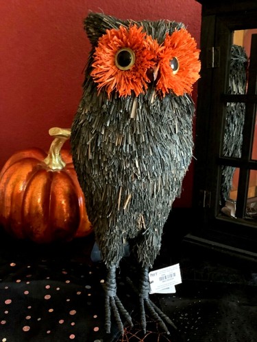 Pier 1 Imports Halloween 12,5" Nero Sisal Naturale Gufo Occhi Arancioni Nuovo con etichette - Foto 8 di 10