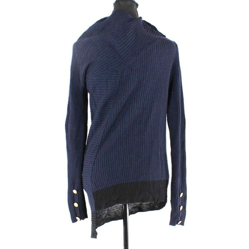 Rag & Bone Reanna Navy Black Ribbed Knit Gold Button Asymmetrical Sweater M Top - Picture 5 of 8