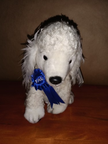 Fao Schwarz White Poodle Plush with Blue Ribbon  11" New with Tags - Imagen 1 de 4