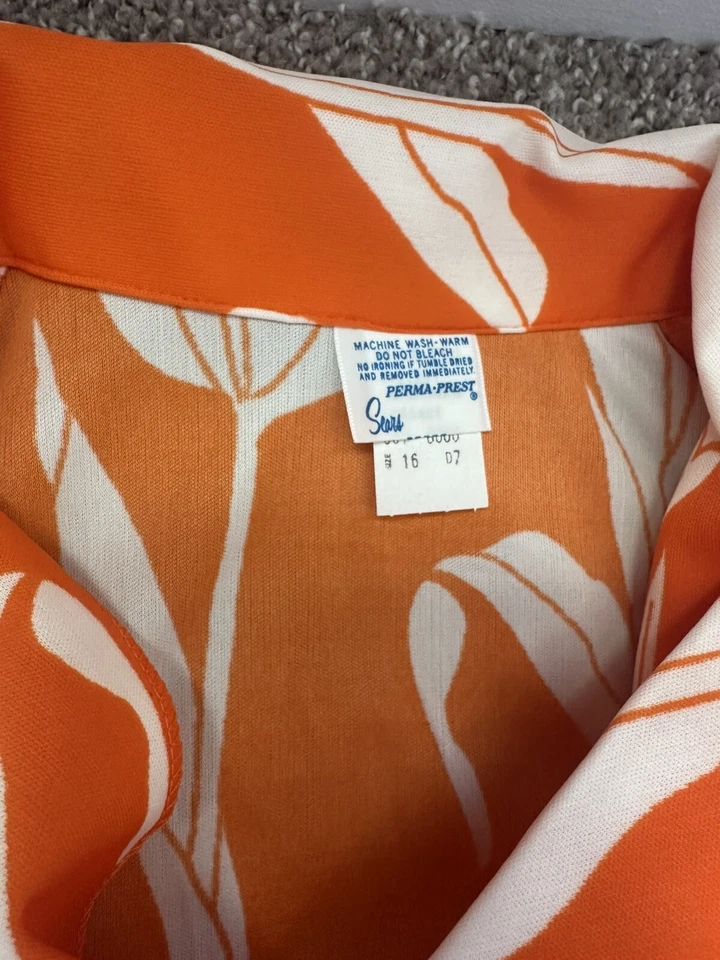Vintage Sears Perma Prest Outfit Button Down/pants 16 MCM Mod Color Block Floral - Image 3 of 4