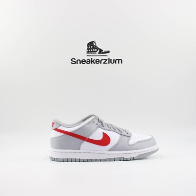 Nike Dunk Low White Wolf Grey University Red DV7149-001 Grade School Sizes