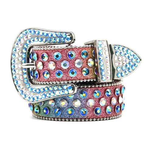 Men Western Rhinestone Belt Punk Rivet Studded Cowgirl Cowboy Crystal Women Belt - Picture 7 of 43