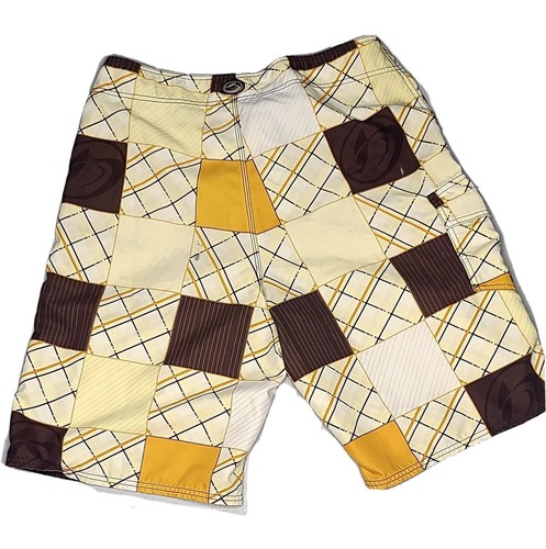 Vintage Kirra Size 34 Board Shorts Yellow Brown and Tan w Embroidered Logo Rare - Picture 2 of 7