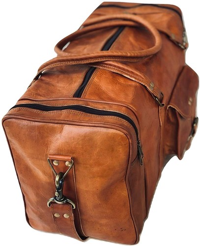 20" Vintage Leather Square Zip Overnight Carry On Sports Travel Duffel Bags1 - Picture 6 of 12