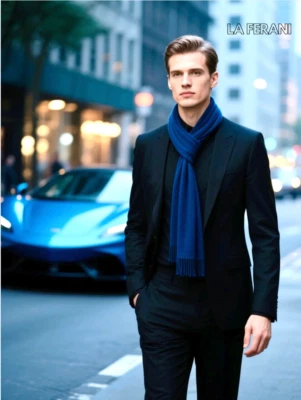 LA FERANI Herrenschal Sommer Kaschmir 180x75 dünn schwarz Schal stilvoll Halstuch Klassik